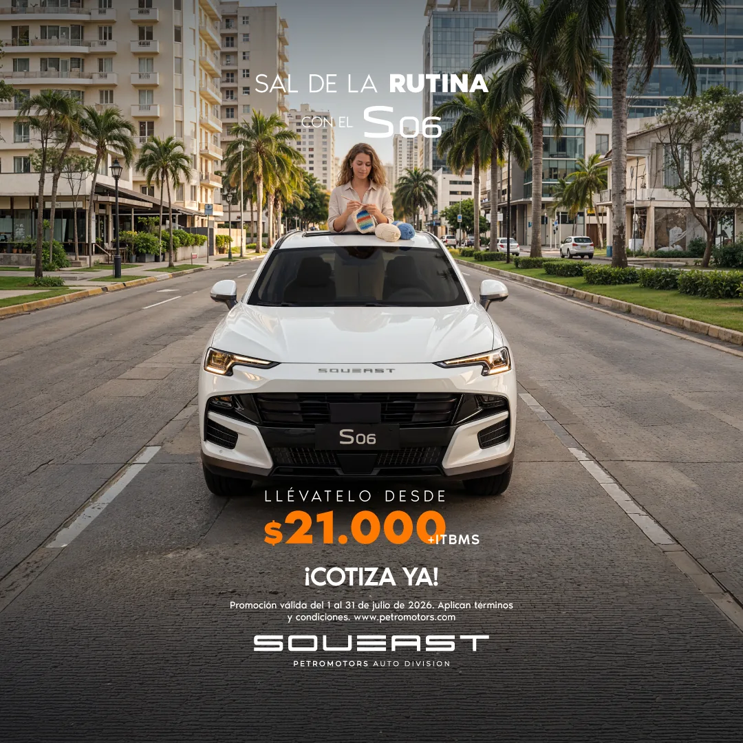 Soueast S06 blanco en una avenida de Panamá: sal de la rutina con el S06